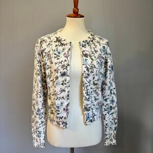 Purple White Floral Cardigan Cottagecore GrannyCore w/faux pearl buttons, Size S